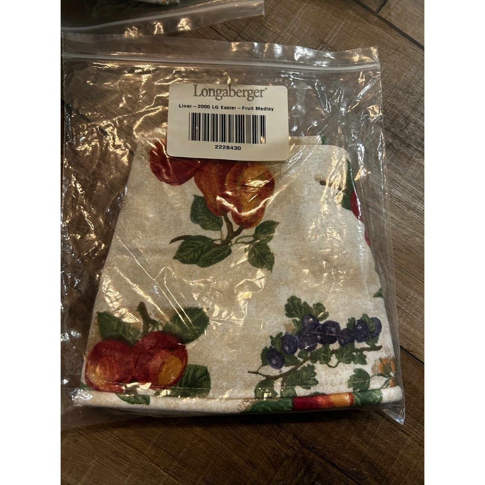 Longaberger 2000 Large Easter Basket Fruit Medley Fabric Liner NEW BOWS